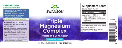Swanson Trostruki magnezijev kompleks 400 mg 100 kapsula