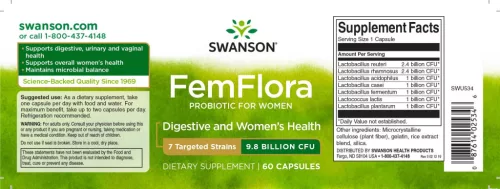 Swanson FemFlora Probiotikum für Frauen, 7 Stämme / 9,8 Milliarden KBE / 60 Kapseln
