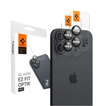   Spigen Glas.tR EZ Fit Optik Pro Apple iPhone 16 Plus / 16 Tempered kameravédő fólia felhelyező kerettel, fekete (2db)