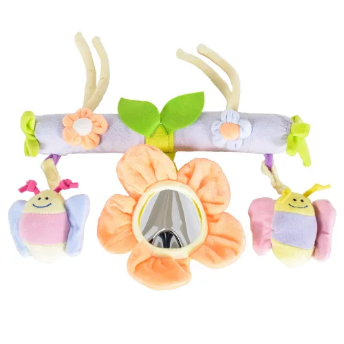Buntes Plastikspielzeug für das Babybett mit Blumenmuster