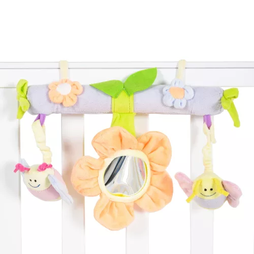 Buntes Plastikspielzeug für das Babybett mit Blumenmuster