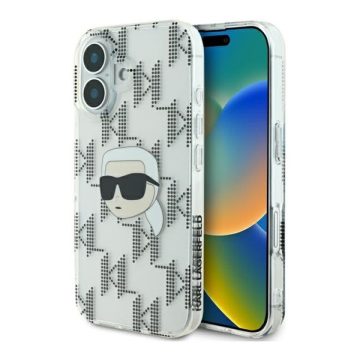   Karl Lagerfeld IML Karl Head Electroplated iPhone 16 kemény hátlap tok, átlátszó KLHCP16SHKLPKHT