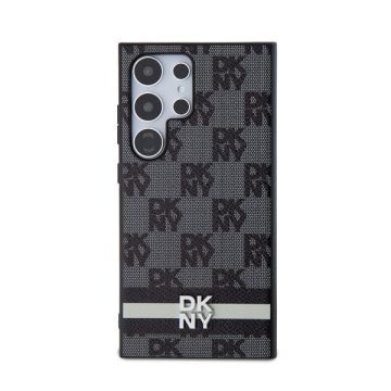   DKNY PU Leather Checkered Pattern and Stripe Samsung Galaxy S24 Ultra hátlap tok, fekete