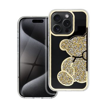 Teddy Bear iPhone 13 Pro csillogó köves tok, arany