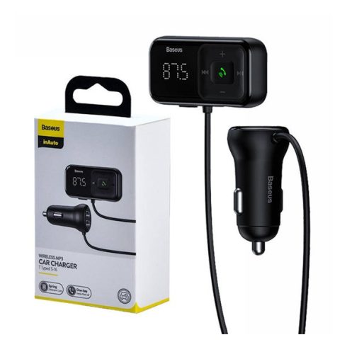Baseus T Type S-16 vezeték nélküli Bluetooth MP3-lejátszó+2USB-Autós töltő, Fekete