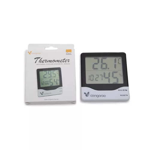 Cangaroo Thermometer mit Thermometer, Hygrometer und Digitaluhr, grün/weiß