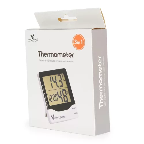 Cangaroo Thermometer mit Thermometer, Hygrometer und Digitaluhr, grün/weiß
