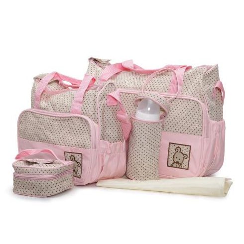 STELLA kismama táska 5dbos szett, pelenkázólappal PINK/BÉZS