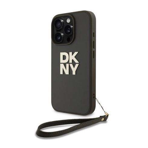 DKNY PU Leather Stack Logo iPhone 16 Pro tok csuklópánttal, zöld