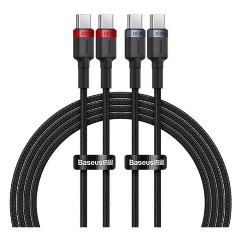 Baseus Cafule USB-C USB-C töltőkábel, 100W,1m, fekete-piros/fekete-szürke