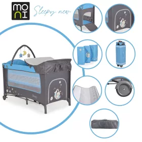   MONI Sleepy összecsukható luxus utazóágy 2 szint+pelenkázó+ játék kék