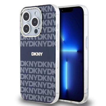   DKNY PU Leather Repeat Pattern Tonal Stripe iPhone 13 Pro tok, kék