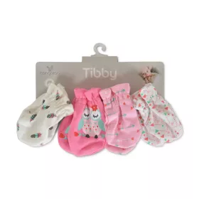   TIBBY kleine Handschuhe, 4 Paar, Neugeborenengröße, Baumwolle, Mädchen/Rosa