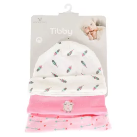 TIBBY Mützen, 3 Stück/Packung, Größe 0-3 Monate, Rosa