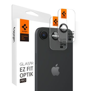   Spigen Glas.tR EZ Fit Optik Pro Apple iPhone 16e Tempered kameravédő fólia felhelyező kerettel, fekete (2db)