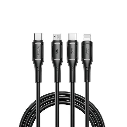 WiWU Wi-046E Starlink Series 3in1 USB-C USB-C / Lightning / microUSB kábel, 60W, 1m, fekete