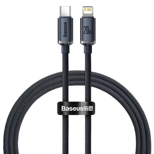 Baseus Crystal USB-C-Lightning kábel, 20W, PD, 1.2m, fekete