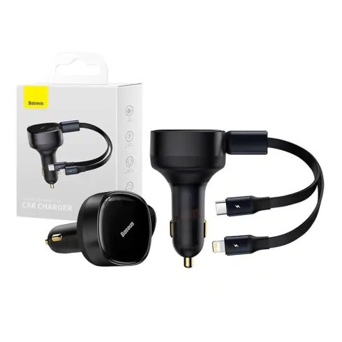 Baseus Enjoyment autós töltő USB-C + Lightning kábellel, 3A, 30W, fekete