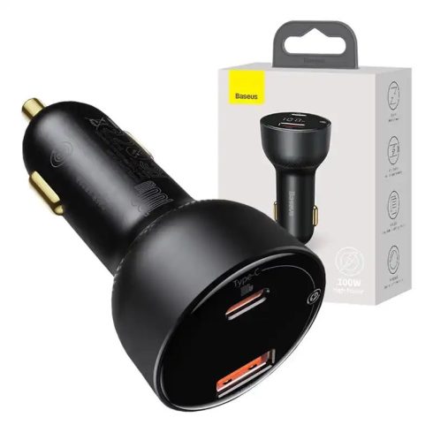Baseus Superme autós töltő, USB, USB-C, 100 W, fekete