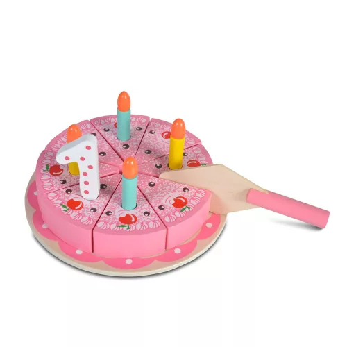 Moni Toys Holzspielzeug, Geburtstagstorte aus Holz, 18 x 18 x 8,5 cm