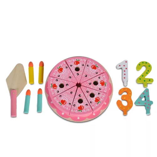 Moni Toys Holzspielzeug, Geburtstagstorte aus Holz, 18 x 18 x 8,5 cm
