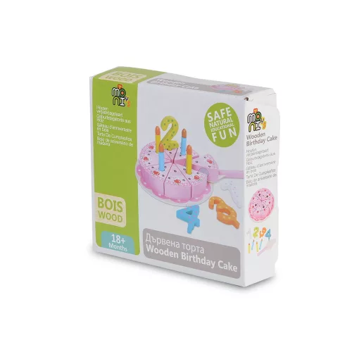 Moni Toys Holzspielzeug, Geburtstagstorte aus Holz, 18 x 18 x 8,5 cm