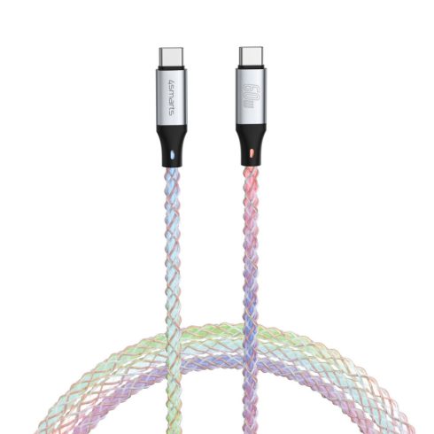 4smarts RGBCord USB-C / USB-C töltő és adatkábel, RGB világítással, 60W, 1.5m, színes