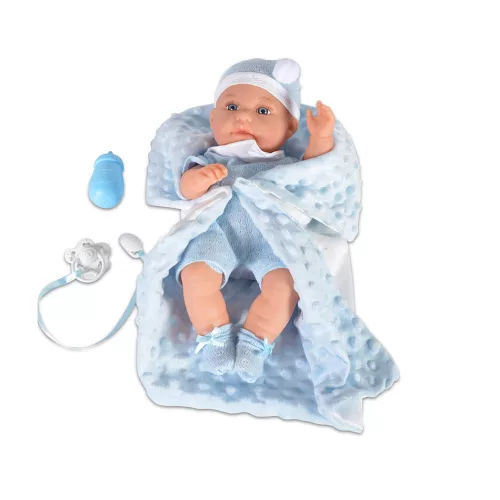 Baba 36 cm-es fiú, takaróval, cumisüveggel VKÉK