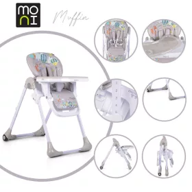   MUFFIN Multifunktions-Hochstuhl, gemustert, mit 2 Rädern, GRAU