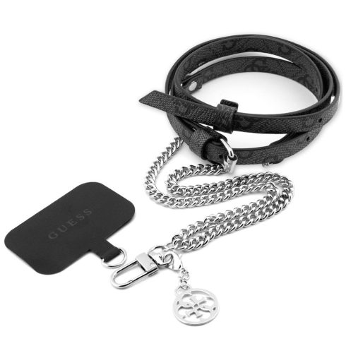 Guess Crossbody Strap PU 4G univerzális pánt, lánccal, ezüst/fekete