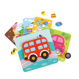 Tooky Toy Holzpuzzle 6-in-1 Mini-Fahrzeuge