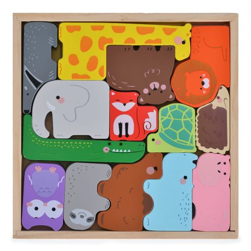 Moni Toys Fajáték fa állatos kirakó 15 db