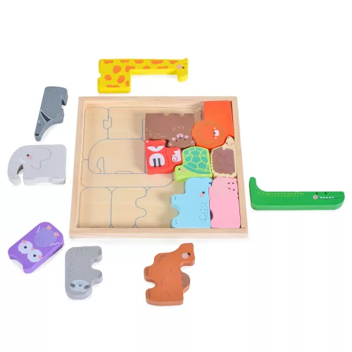 Moni Toys Holzspielzeug-Tierpuzzle, 15-teilig