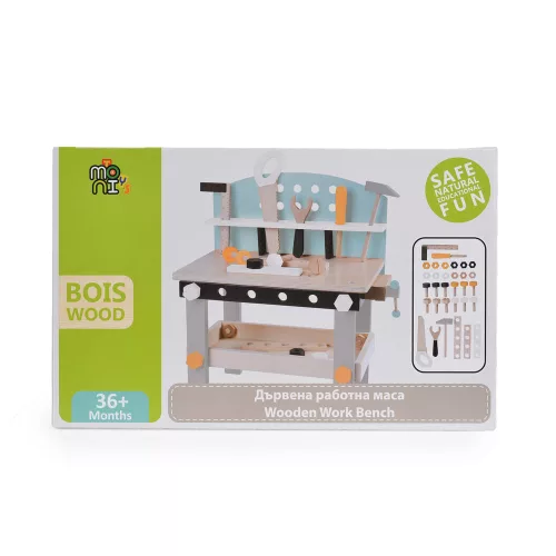 Moni Toys Holzspielzeug-Baubank aus Holz, 49 x 45 x 29,5 cm