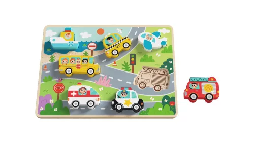 TOOKY Toy fapuzzle kirakó, forma illesztős közlekedés 8dbos