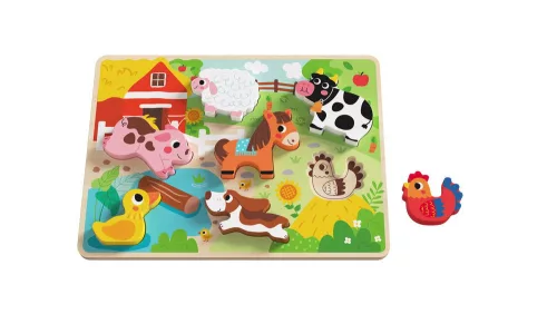 TOOKY Toy fapuzzle kirakó, forma illesztős, farmos 8dbos