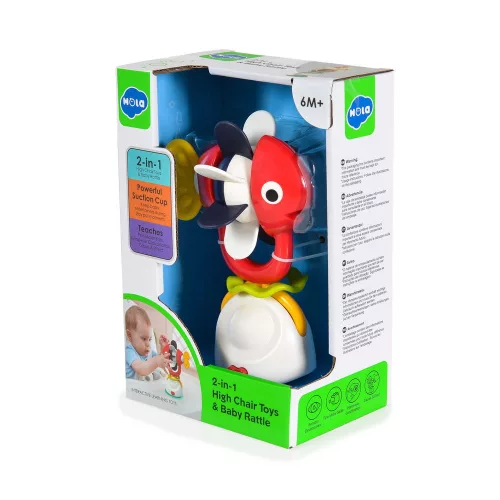 HOLA Spielzeug für den Hochstuhl, 2-in-1 Kauspielzeug, roter Fisch
