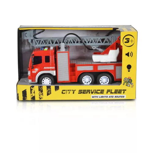 Moni Toys Kisautó tűzoltóautó létrás szerkocsi 1:16 piros