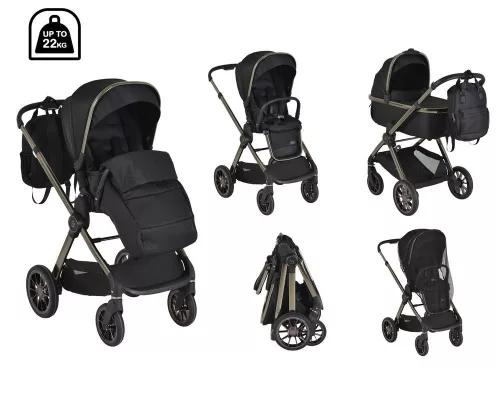 iCLICK Babakocsi 2in1 szett 22kg, aluminium váz, fordítható ülés, autom. csukható FEKETE