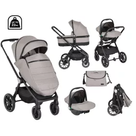   CHRISTIANO Kinderwagen-Set 3-in-1, faltbar, Aluminiumrahmen, bis 22 kg, Beige/Grau