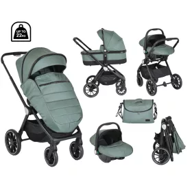   CHRISTIANO Kinderwagen-Set 3-in-1, faltbar, Aluminiumrahmen, bis 22 kg, GRÜN