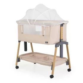   ADORO Babybett mit Moskitonetz, 7-fach verstellbarer Rückenlehne, Rollen und Stauraum, Beige/Kirschbraun