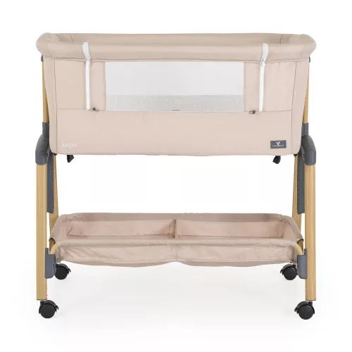 ADORO Babybett mit Moskitonetz, 7-fach verstellbarer Rückenlehne, Rollen und Stauraum, Beige/Kirschbraun