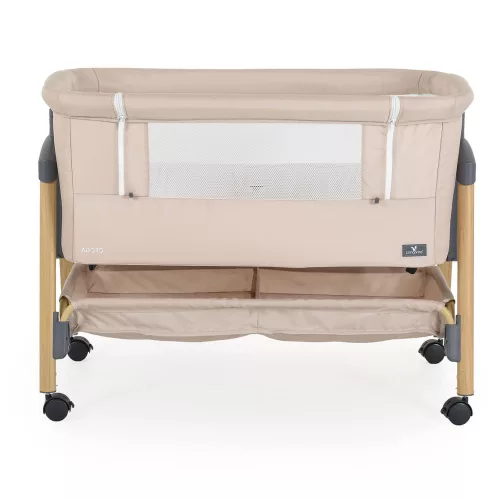 ADORO Babybett mit Moskitonetz, 7-fach verstellbarer Rückenlehne, Rollen und Stauraum, Beige/Kirschbraun