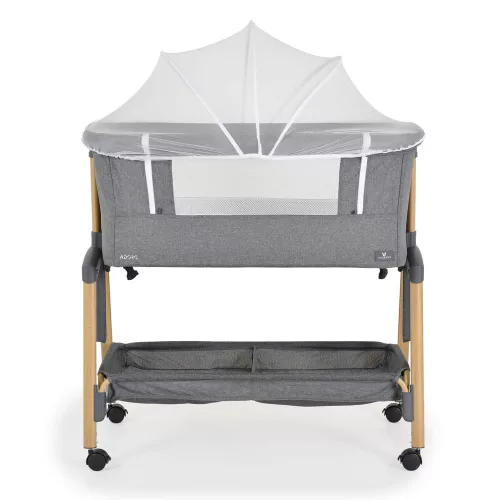 ADORO Babybett mit Moskitonetz, 7-fach verstellbarer Rückenlehne, Rollen und Stauraum, GRAU