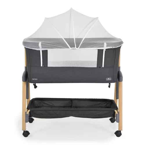 ADORO Babybett mit Moskitonetz, 7-fach verstellbarer Rückenlehne, Rollen und Stauraum, SCHWARZ