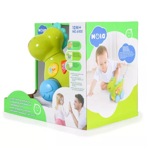 HOLA Babyspielzeug Dino-Aktivitätsspielzeug mit Rädern, Knöpfen und Kunststoff