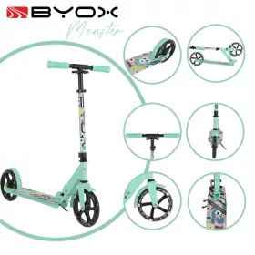   MONSTER Scooter, 2 große Räder, Stahlrahmen, 100 kg, verstellbar von 84-97 cm, GRÜN