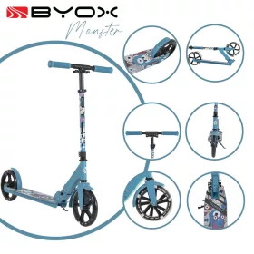   MONSTER Scooter, 2 große Räder, Stahlrahmen, 100 kg, verstellbar von 84–97 cm, BLAU