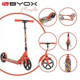   MONSTER Scooter, 2 große Räder, Stahlrahmen, 100 kg, verstellbar von 84–97 cm, ROT